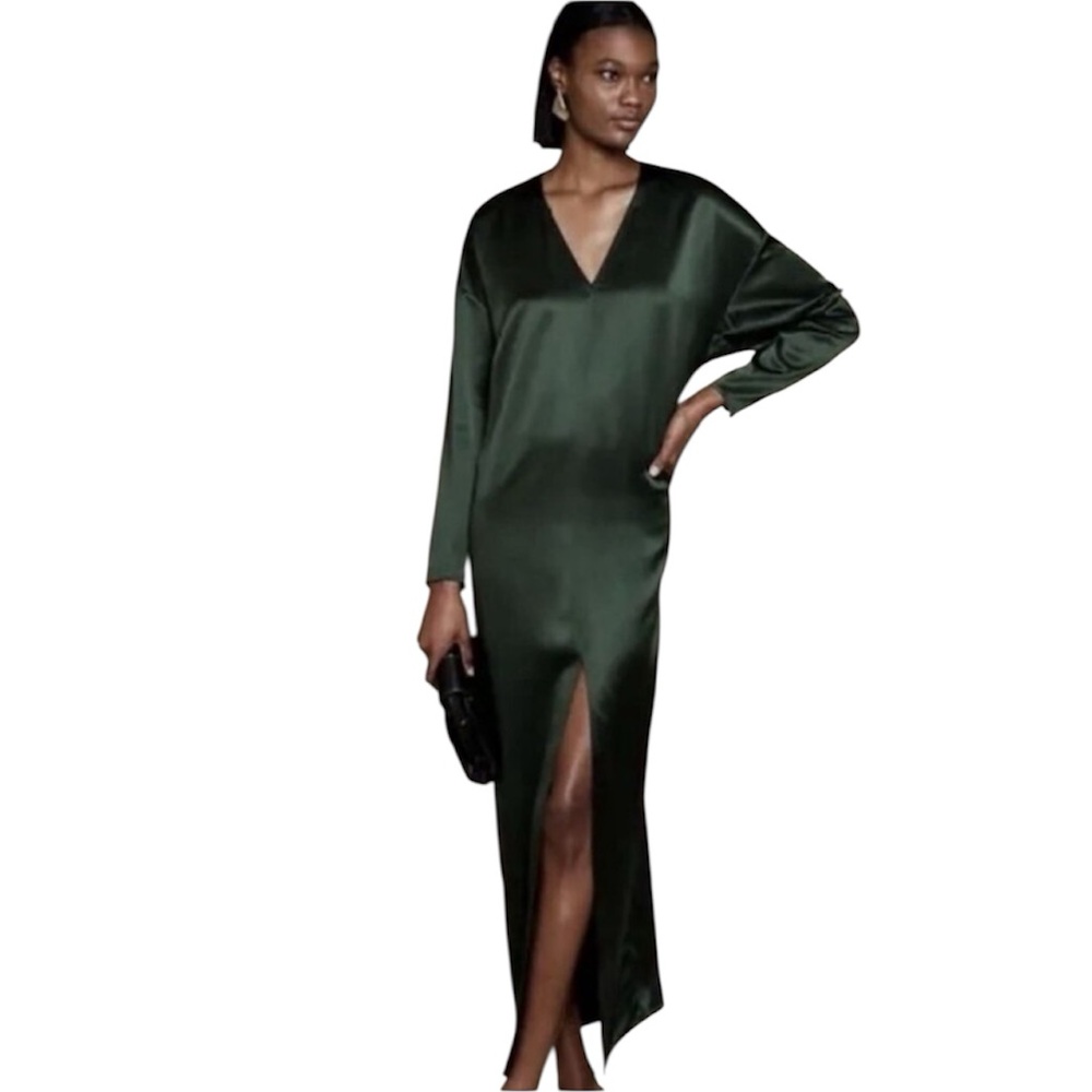 Banana Republic Deep Forest Green 100% Silk Caftan Maxi Dress